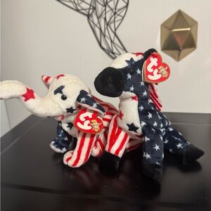 Ty Red, White, and Blue Elephant and Horse Plush. Lefty righty